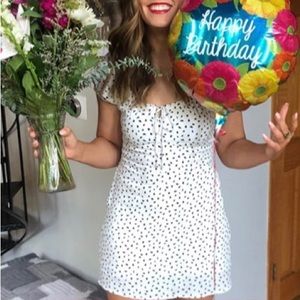 Abercrombie & Fitch Ruched Neck Mini Dress in White Dot Size Medium Tall